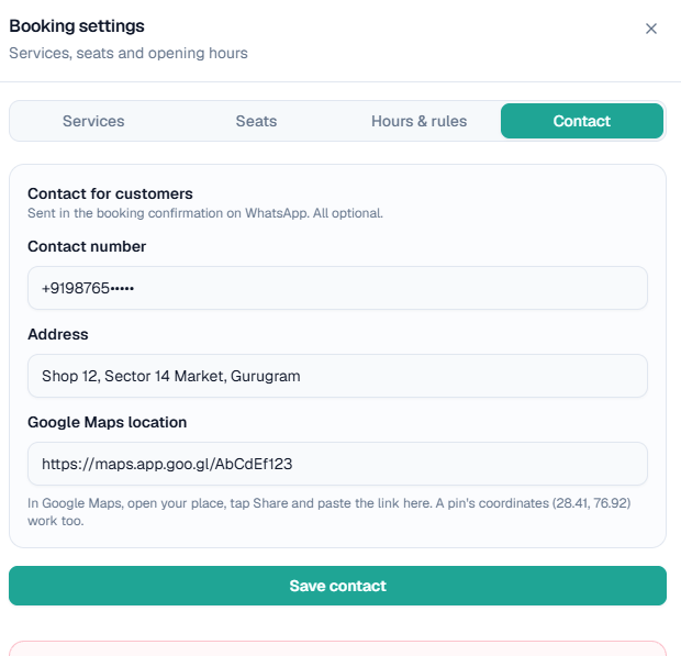 Settings > Contact
