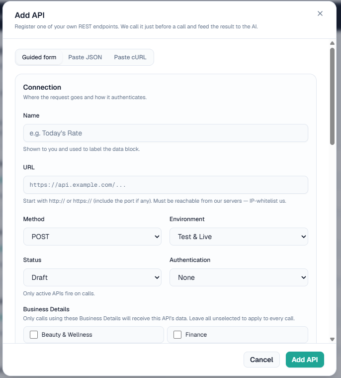 Add API guided form