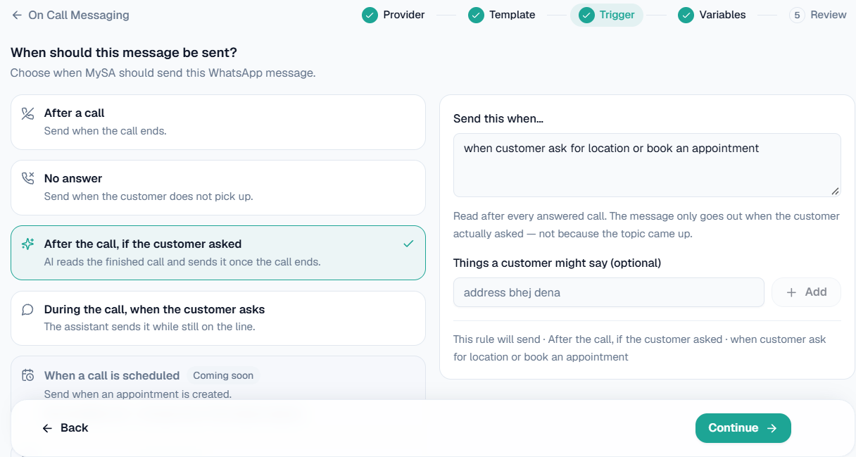 On Call Messaging: Trigger