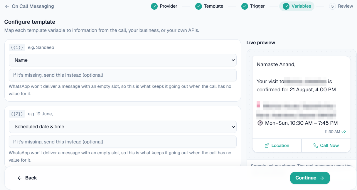 On Call Messaging: Variables
