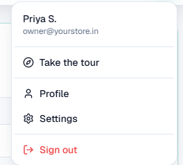 The profile menu at the top right