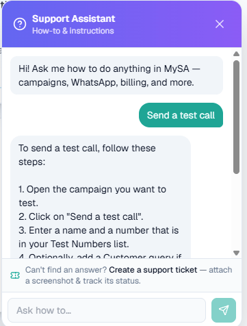 An answer from the Support Assistant