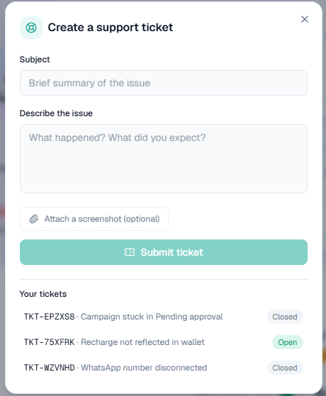 Create a support ticket